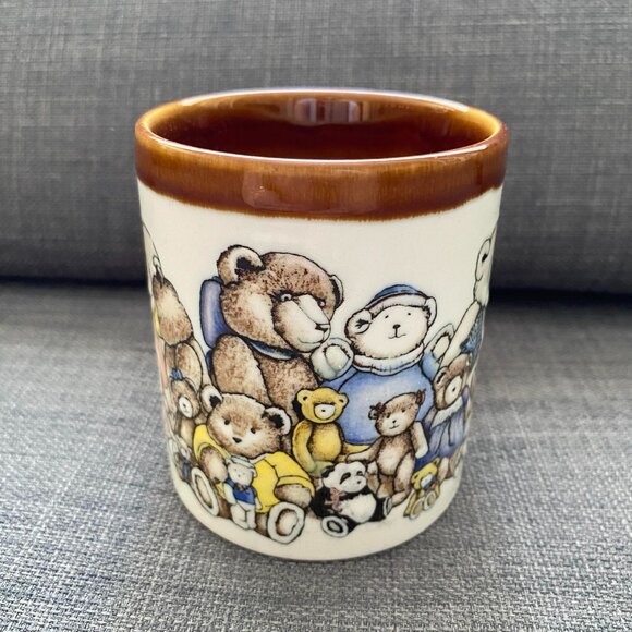 Vintage Otagiri Teddy Bears Heartprint Coffee Mug Japan Stonewear Jan Jameson - Picture 3 of 7